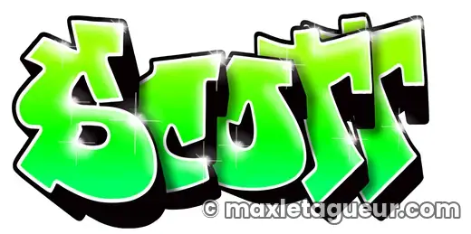 Graffiti prénom Scott vert et noir – lettrage graffiti – style 3 – Max Le Tagueur – 2021