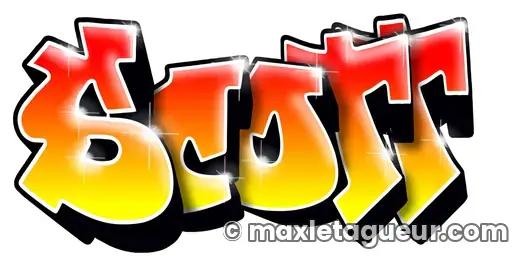 Graffiti prénom Scott jaune et noir – lettrage graffiti – style 5 – Max Le Tagueur – 2021