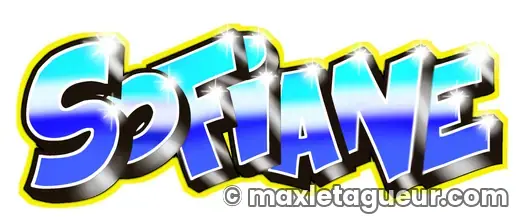 Graffiti prénom Sofiane bleu et jaune – lettrage graffiti – Max Le Tagueur