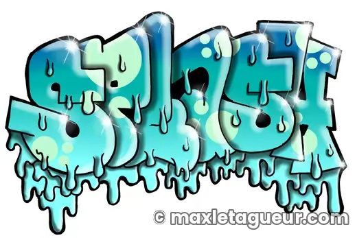 Graffiti Splash turquoise et gris – lettrage graffiti – style 2 – Max Le Tagueur – 2019