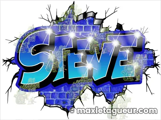 Graffiti prénom Steve bleu et gris – graffiti personnalisé en situation – style 2 – Max Le Tagueur – 2022