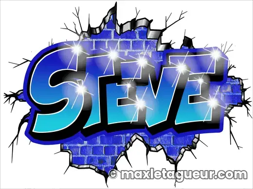 Graffiti prénom Steve bleu et gris – lettrage graffiti – Max Le Tagueur – 2022