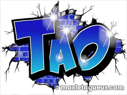 Graffiti prénom Tao bleu et noir – lettrage graffiti – Max Le Tagueur