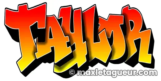 Graffiti prénom Taylor orange et rouge – lettrage graffiti – style 5 – Max Le Tagueur – 2021