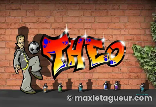Graffiti prénom Théo orange et gris – tableau graffiti sur toile – style 3 – Max Le Tagueur
