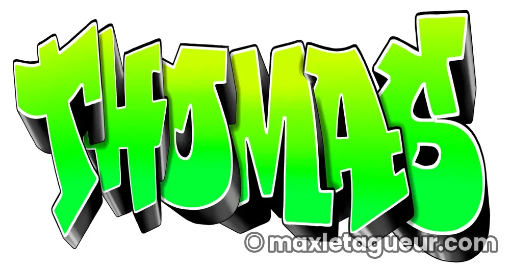 Graffiti prénom Thomas vert et gris – lettrage graffiti – Max Le Tagueur – 2021