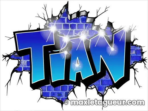 Graffiti prénom Tian bleu et gris – lettrage graffiti – Max Le Tagueur – 2022