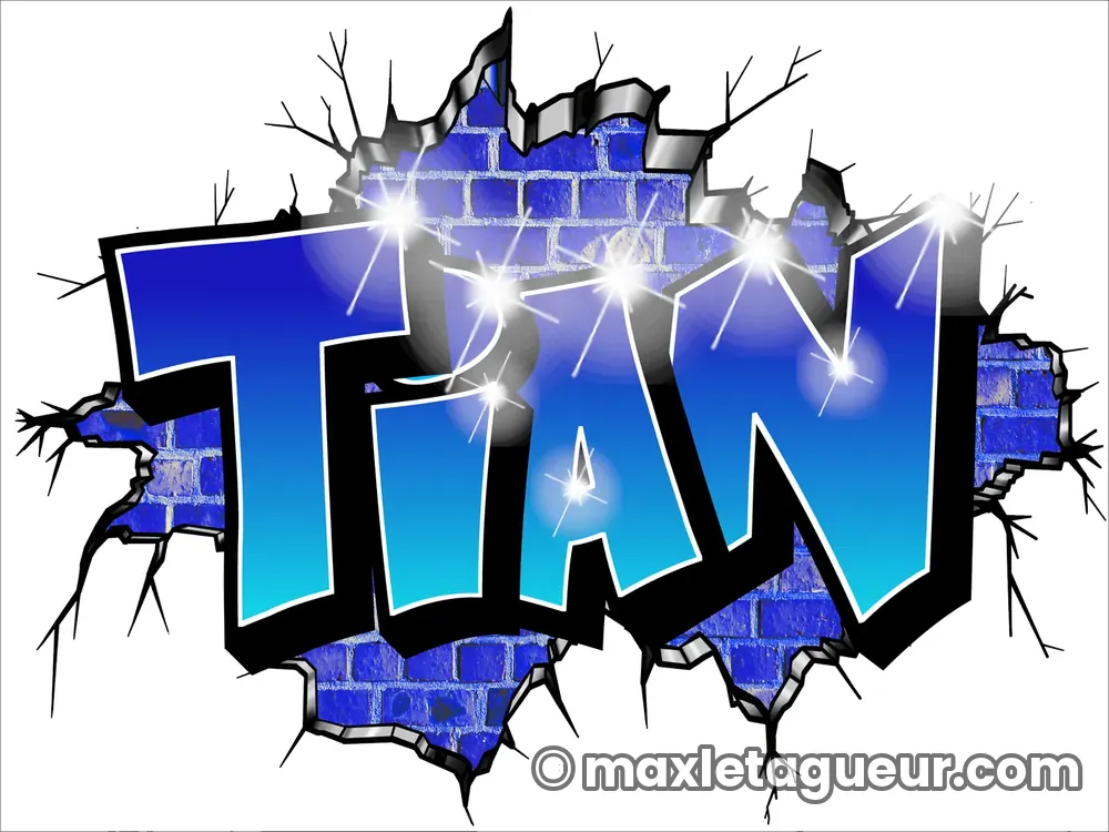 Graffiti prénom Tian bleu et gris – lettrage graffiti – Max Le Tagueur – 2022