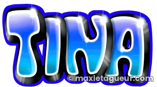 Graffiti prénom Tina bleu et noir – lettrage graffiti – style 2 – Max Le Tagueur