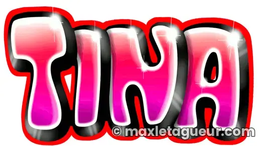 Graffiti prénom Tina rouge et rose – lettrage graffiti – style 3 – Max Le Tagueur