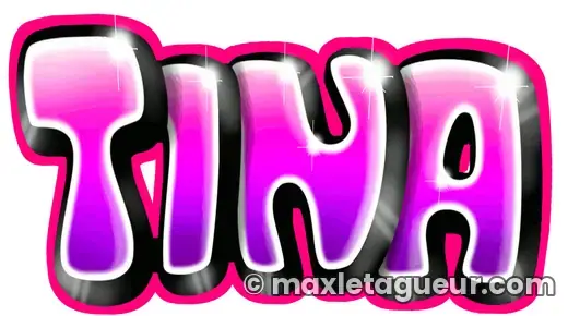 Graffiti prénom Tina rose et noir – lettrage graffiti – style 4 – Max Le Tagueur
