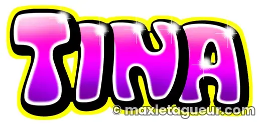 Graffiti prénom Tina rose et noir – lettrage graffiti – style 5 – Max Le Tagueur