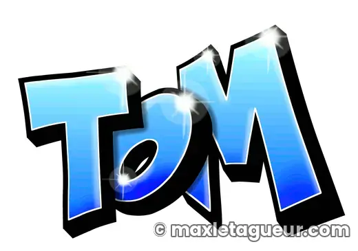 Graffiti prénom Tom bleu et noir – lettrage graffiti – style 2 – Max Le Tagueur