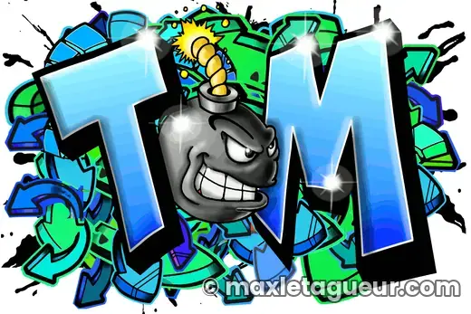 Graffiti prénom Tom turquoise et bleu – lettrage graffiti – style 3 – Max Le Tagueur – 2018