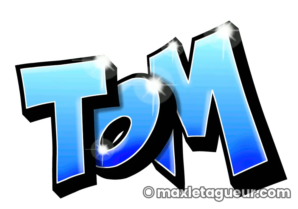 Graffiti prénom Tom bleu et noir – lettrage graffiti – Max Le Tagueur – 2018