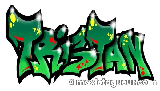 Graffiti prénom Tristan vert et noir – lettrage graffiti – style 2 – Max Le Tagueur – 2020