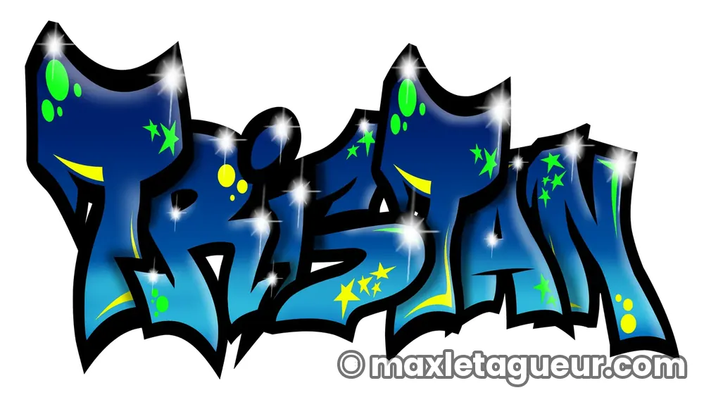 Graffiti prénom Tristan bleu et noir – lettrage graffiti – Max Le Tagueur – 2020