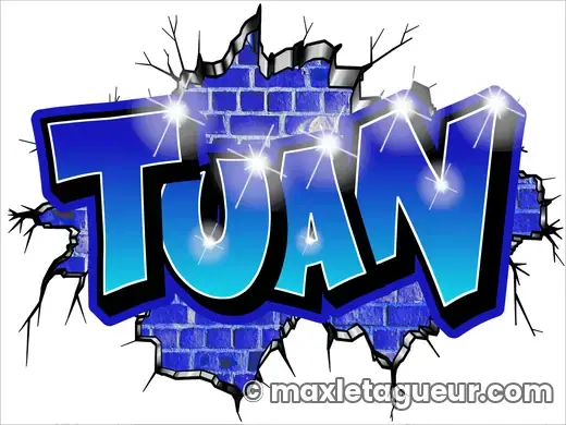 Graffiti prénom Tuan bleu et gris – lettrage graffiti – style 2 – Max Le Tagueur