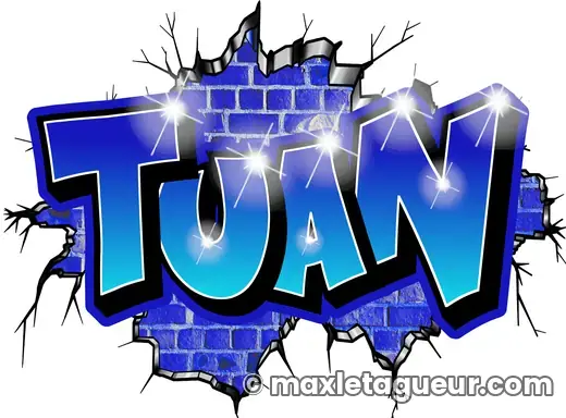 Graffiti prénom Tuan bleu et gris – lettrage graffiti – Max Le Tagueur – 2022