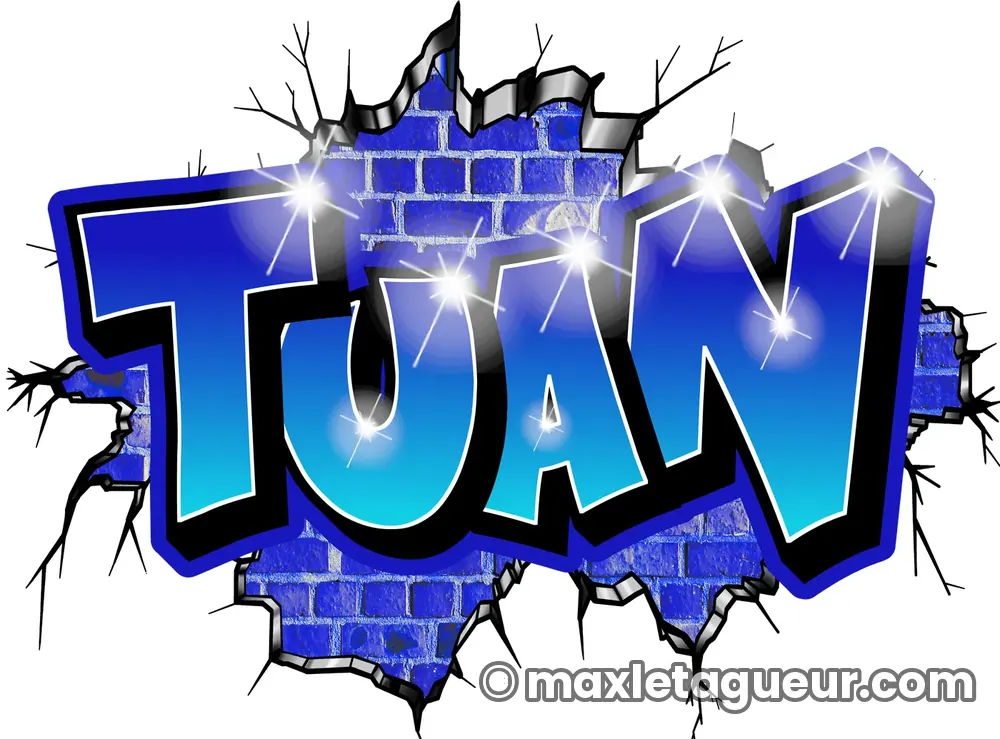 Graffiti prénom Tuan bleu et gris – lettrage graffiti – Max Le Tagueur – 2022