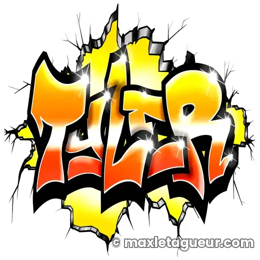 Graffiti prénom Tyler jaune et noir – lettrage graffiti – style 2 – Max Le Tagueur