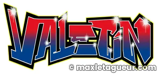 Graffiti prénom Valentin rouge et bleu – lettrage graffiti – Max Le Tagueur