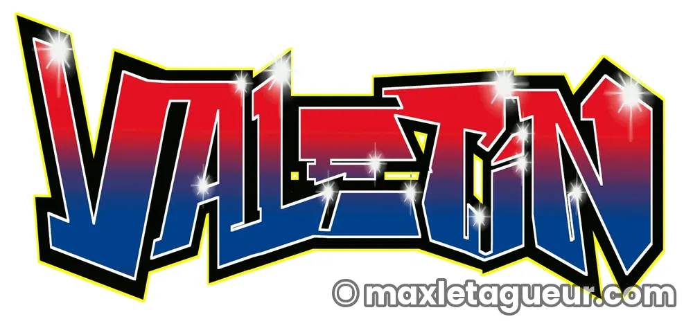 Graffiti prénom Valentin rouge et bleu – lettrage graffiti – Max Le Tagueur
