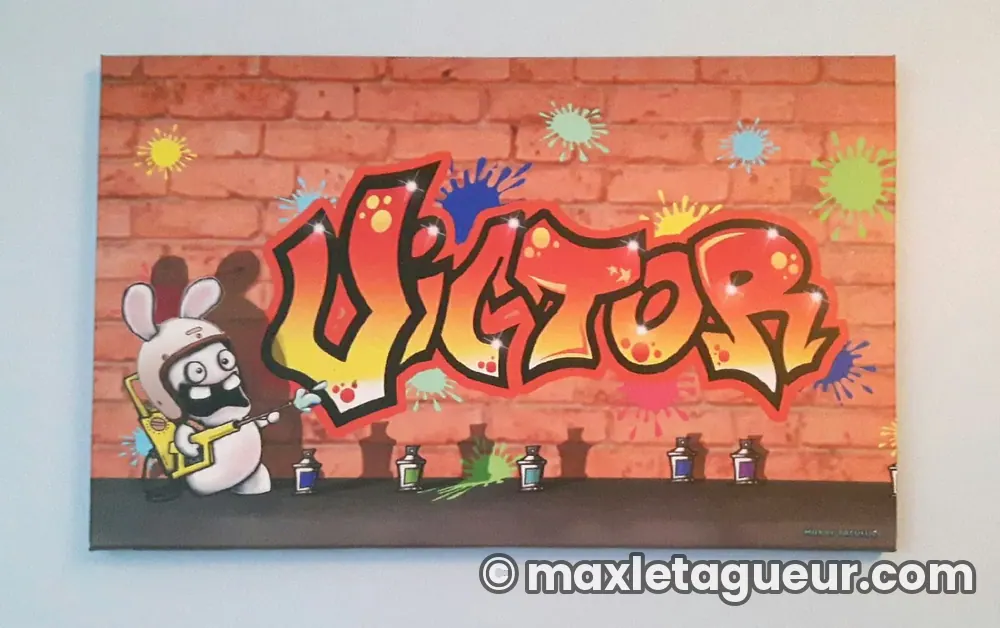 Graffiti prénom Victor rouge et orange – tableau graffiti sur toile – Max Le Tagueur