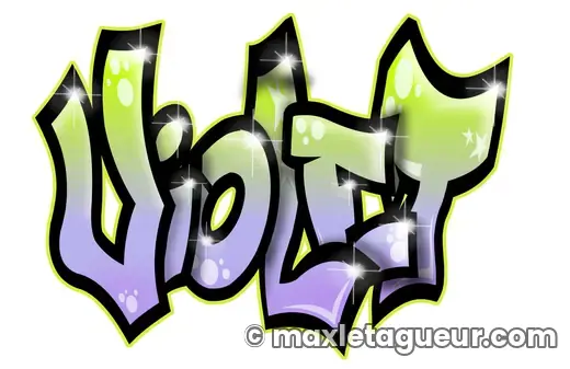 Graffiti prénom Violet vert et noir – lettrage graffiti – style 2 – Max Le Tagueur – 2020