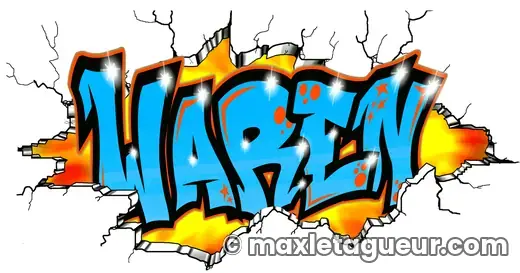 Graffiti prénom Warren turquoise et noir – lettrage graffiti – style 2 – Max Le Tagueur