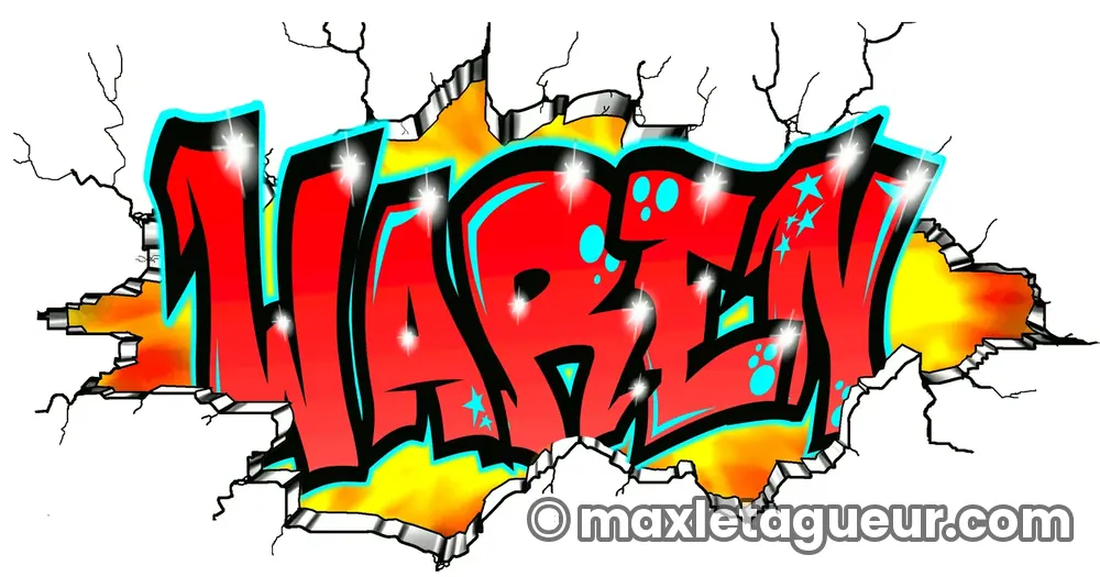 Graffiti prénom Warren rouge et noir – lettrage graffiti – Max Le Tagueur
