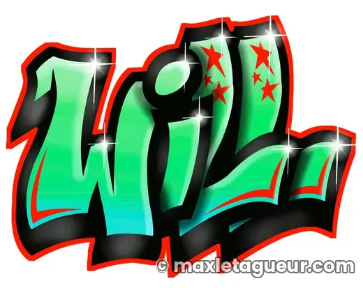 Graffiti prénom Will vert et noir – lettrage graffiti – Max Le Tagueur