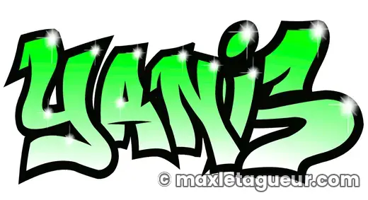 Graffiti prénom Yanis vert et noir – lettrage graffiti – style 5 – Max Le Tagueur – 2018