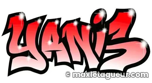 Graffiti prénom Yanis rouge et noir – lettrage graffiti – style 6 – Max Le Tagueur – 2018