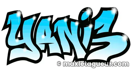 Graffiti prénom Yanis turquoise et noir – lettrage graffiti – Max Le Tagueur – 2018