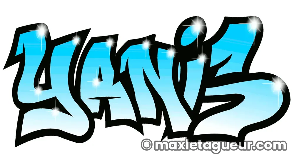 Graffiti prénom Yanis turquoise et noir – lettrage graffiti – Max Le Tagueur – 2018