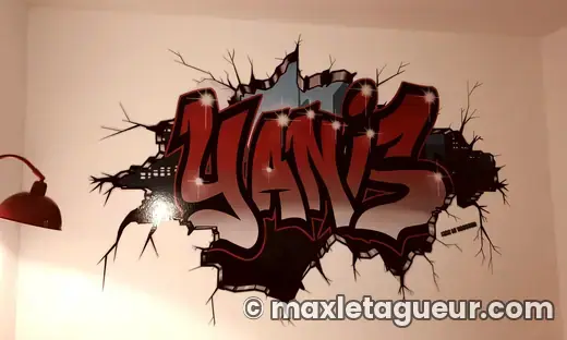 Graffiti prénom Yanis orange et noir – sticker graffiti – style 10 – Max Le Tagueur