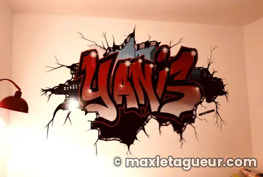Graffiti prénom Yanis orange et noir – sticker graffiti – style 9 – Max Le Tagueur
