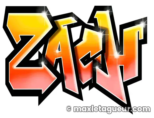 Graffiti prénom Zach noir et orange – lettrage graffiti – style 3 – Max Le Tagueur – 2018