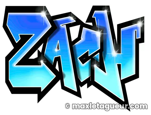 Graffiti prénom Zach noir et bleu – lettrage graffiti – style 4 – Max Le Tagueur – 2018
