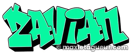 Graffiti prénom Zavian vert et noir – lettrage graffiti – style 2 – Max Le Tagueur – 2021