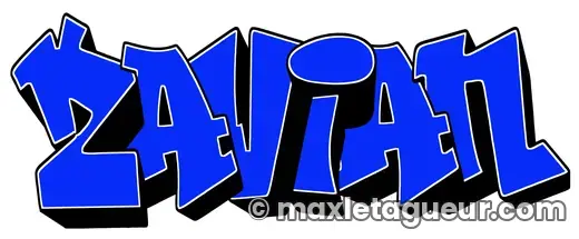 Graffiti prénom Zavian bleu et noir – lettrage graffiti – style 3 – Max Le Tagueur – 2021