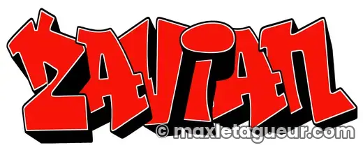 Graffiti prénom Zavian rouge et noir – lettrage graffiti – Max Le Tagueur – 2021
