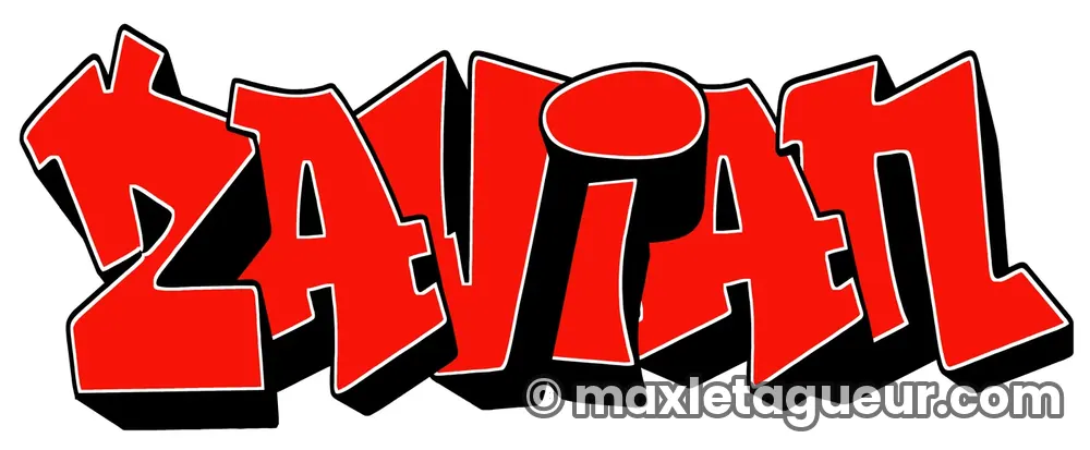Graffiti prénom Zavian rouge et noir – lettrage graffiti – Max Le Tagueur – 2021