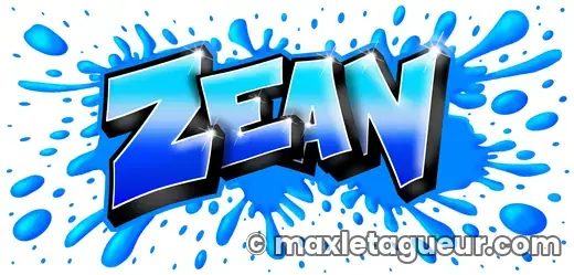 Graffiti prénom Zean bleu et turquoise – lettrage graffiti – Max Le Tagueur