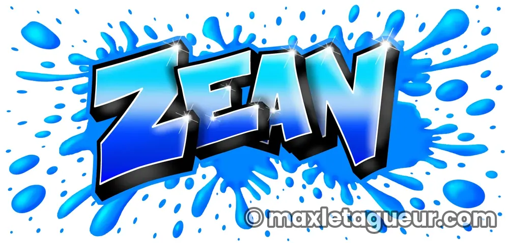 Graffiti prénom Zean bleu et turquoise – lettrage graffiti – Max Le Tagueur