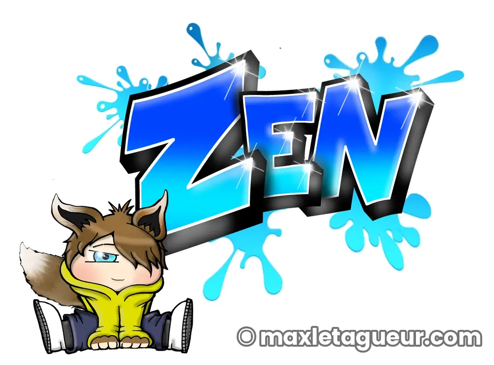 Graffiti Zen turquoise et bleu – lettrage graffiti – Max Le Tagueur